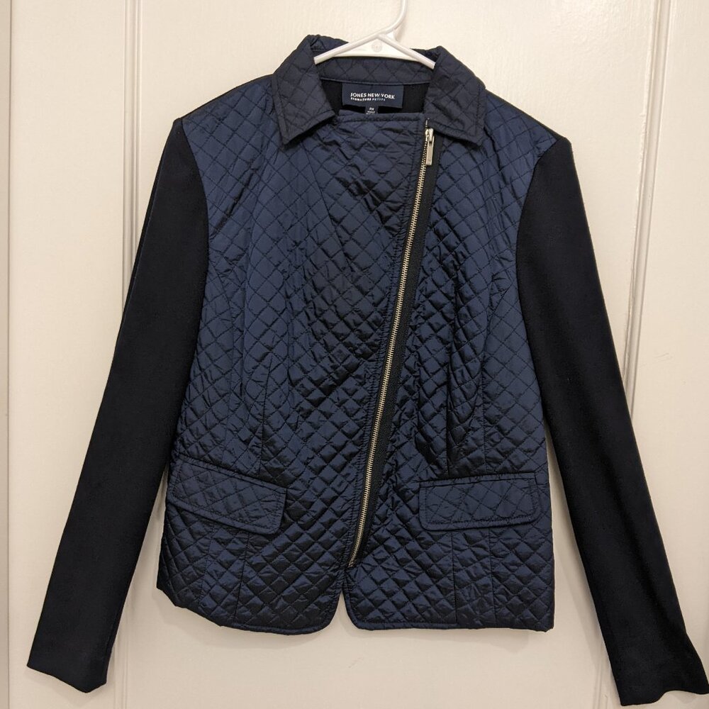 Jones New York Signature Petite Medium Jacket Quilted Lined Black Moto